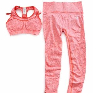 Gymshark Seamless Set Coral Leggings Sports Bra Matching Workout Outfit M